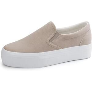 Jabasic Womens Size 6 Tan Faux Leather Slip On Platform Casual Loafer Shoes